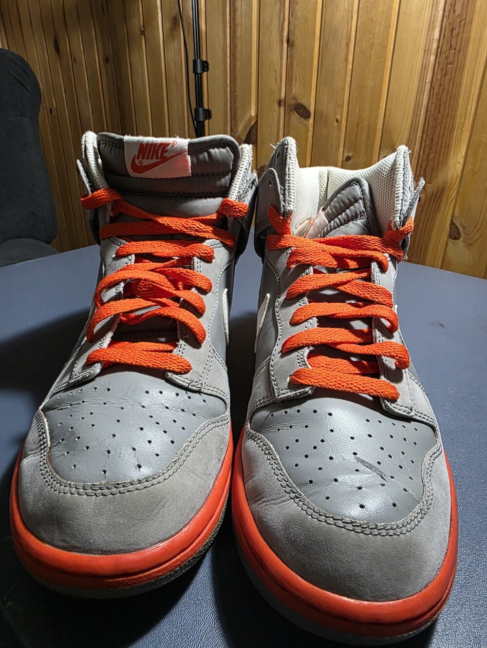 Nike Men’s Grey High-Top Sneakers with Orange Accents